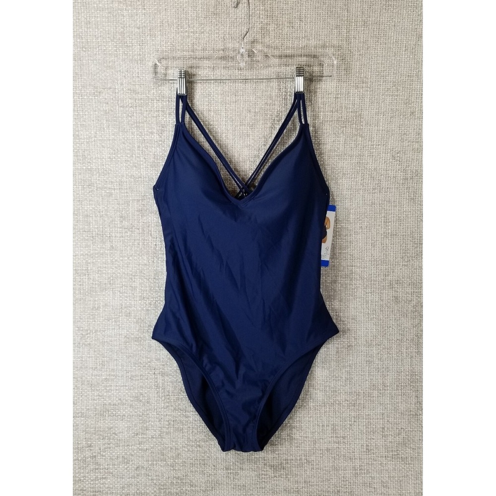 Hurley One Piece Swimsuit Lined Padded Bra Women's L Solid Navy UPF 50+ NWT